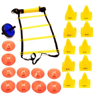Kit Roda Abdominal + Escada Agilidade Pvc + 10 Cones Demarcatórios + 10 Chapeu Chinês Prato Half - Odin Fit em Oferta na Shopee