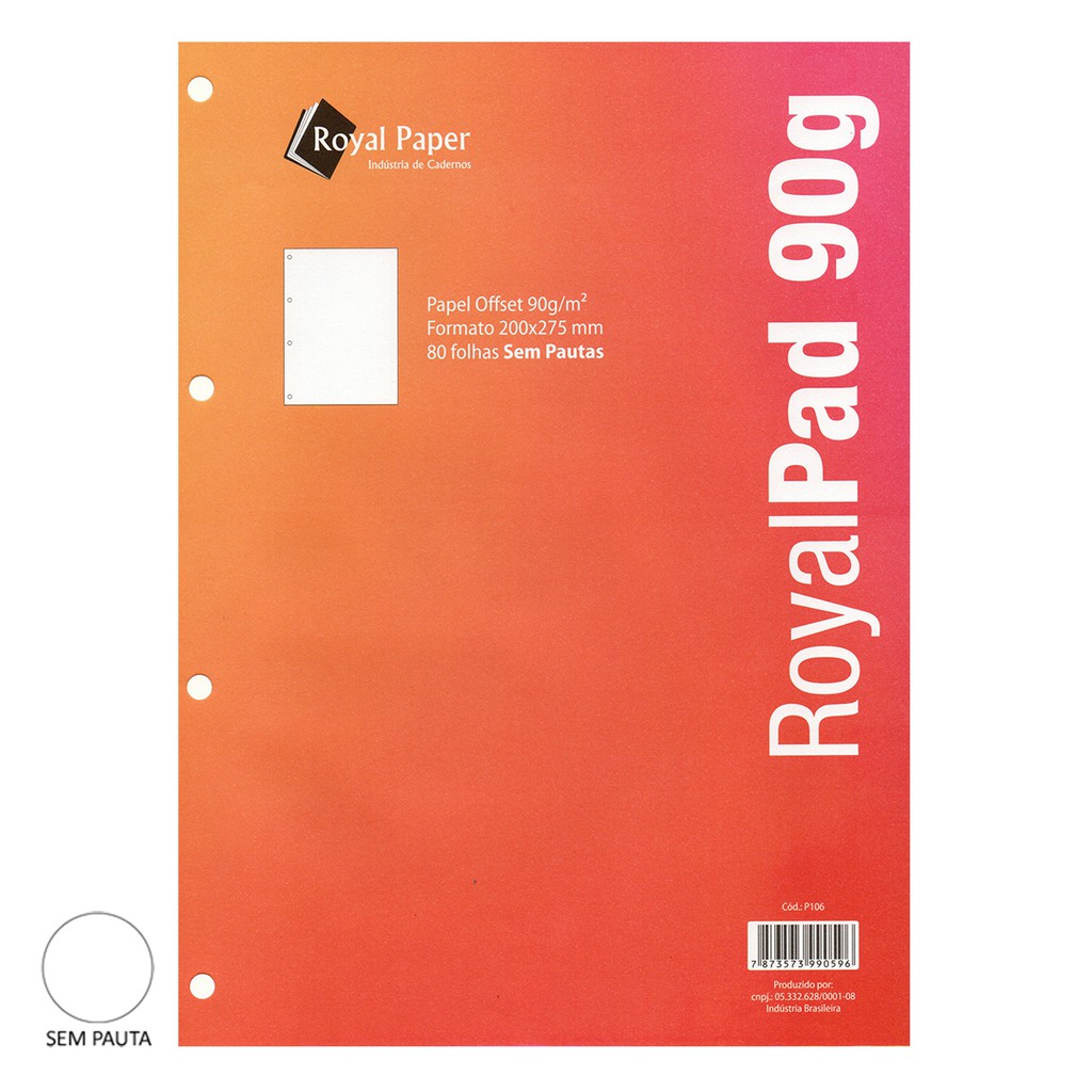 Bloco Refil de Fichário 80 folhas 90g ROYAL PAPER - Sem Pauta em Oferta na Shopee