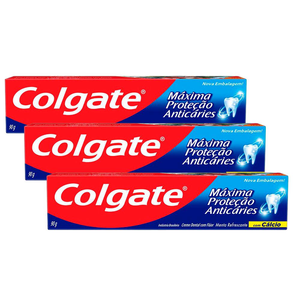Kit 3 Creme Dental Colgate Máxima Proteção Anticáries 90g em Oferta na Shopee