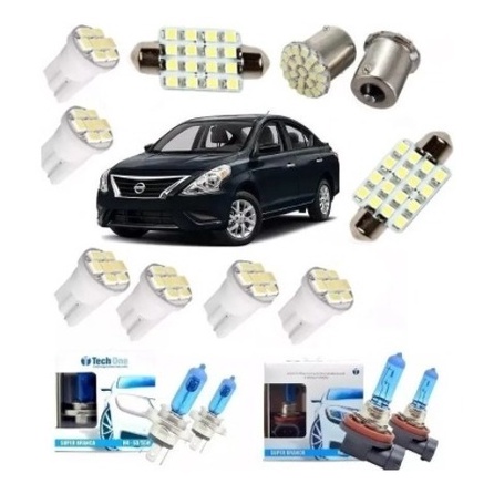 Kit Lampadas Super Branca E Led Nissan Versa Techone