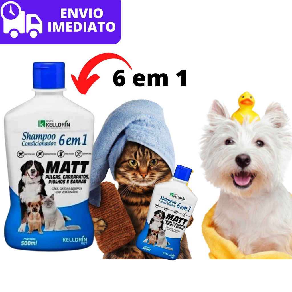 Shampoo e Condicionador de Cachorro e Gato 6x1 para Pulgas Carrapatos