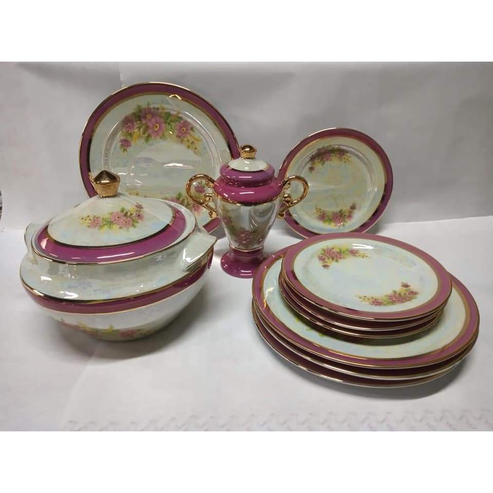 Iba Iansa Flor E Faixa Vinho 10 Pçs Porcelanas Finas!