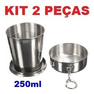 Kit 2 Copo Retrátil Dobrável De Aço Inox Chaveiro 250ml em Oferta na Shopee