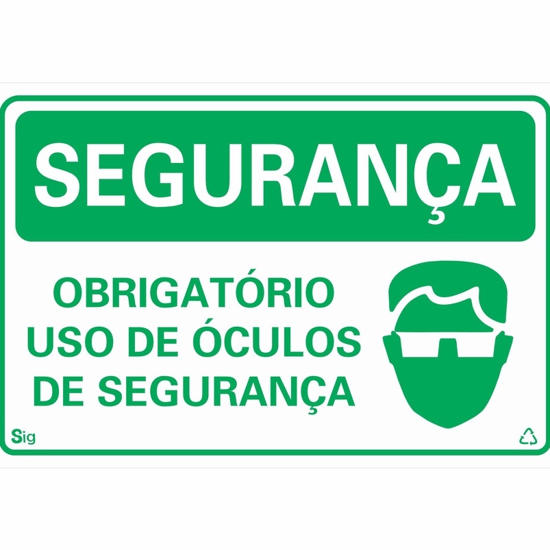 Placa de Sinalização SEGURANÇA OBRIGATÓRIO USO DE ÓCULOS DE SEGURANÇA 20x30cm