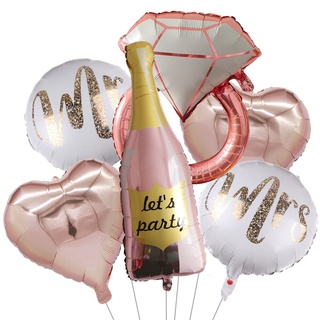 7pcs Decoração de Festa de Solteira Miss a Sra. Balões de Folha de Diamante Rosa Gold Wedding Saint Valentines Day Party Supplies