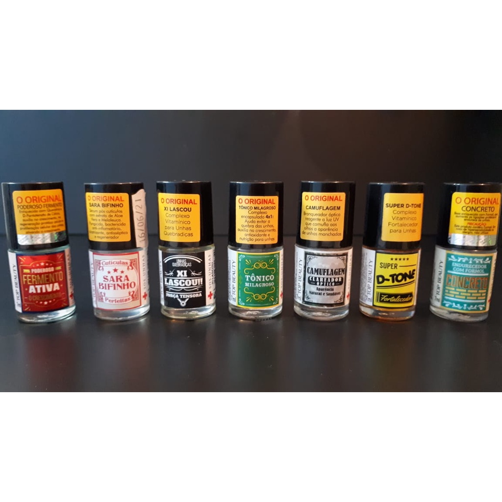 Kit Esmalte Tratamento Top Beauty 7 itens(d-tone/concreto/sara bifinho/camuflagem/fermento ativa/xi lascou/tonico milagr