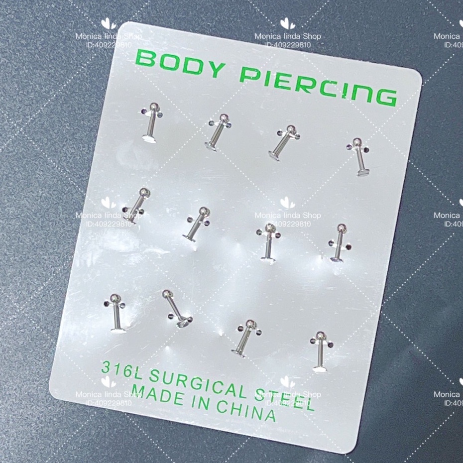 kit 12 unidades Piercing Labret Lábios Boca Tragus Conch Aço inoxidavel Cirúrgico Bolinha