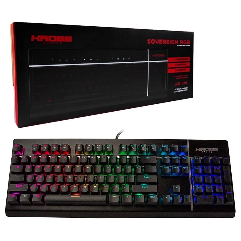 TECLADO GAMER KROSS MECANICO SOVEREIGN RGB KE-KG200 + NOTA FISCAL