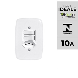 Interruptor 2 teclas simples + tomada 10A 250V 2p+t 4x2 Pluzie Ideale