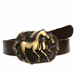 Cinto Country Cowboy de couro legítimo com fivela cavalos Sc63
