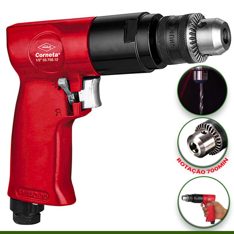 Furadeira Pneumática Reversível Mandril 1/2"Pol Alumínio