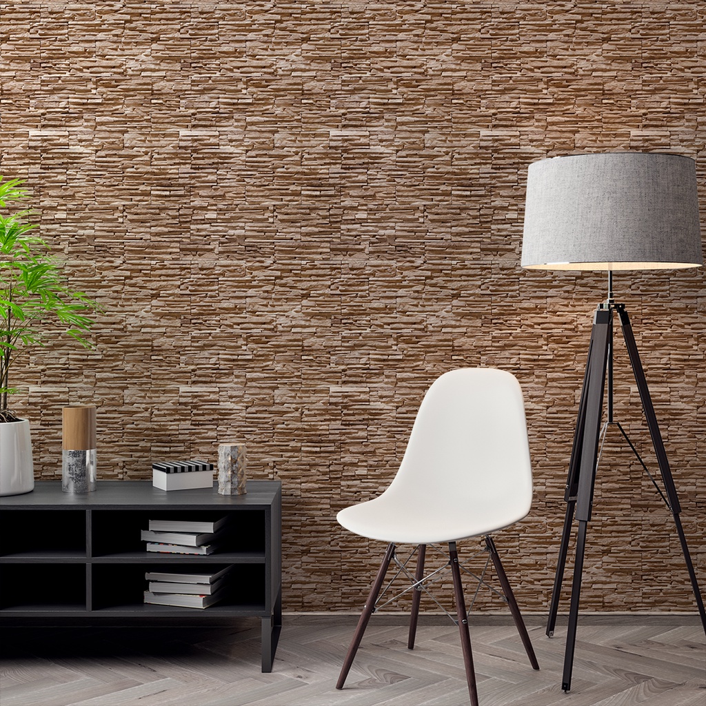Papel De Parede Adesivo Pedra Canjiquinha Marrom Claro Adesivo 3D Adesivo Lavável - Pro Decor