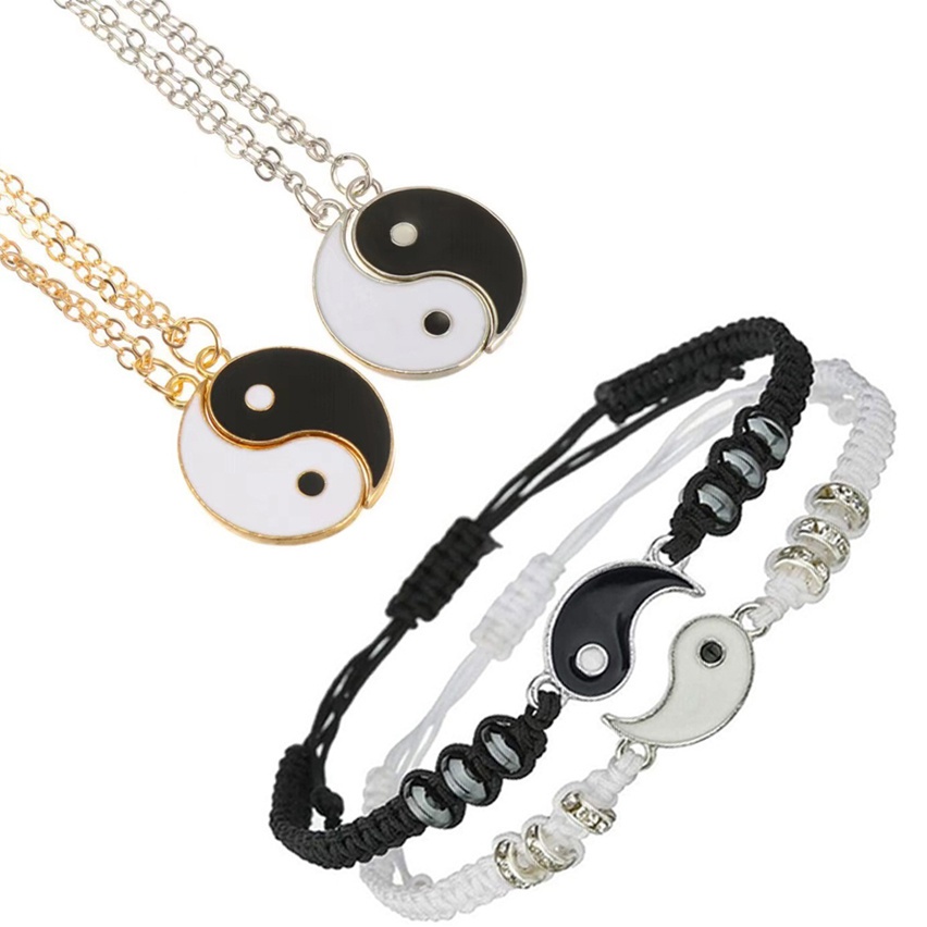 New Best Friend Pulseira De Correspondência 2 Yin Yang Colar Corda Ajustável Adequado Para Relação Da Amizade Bff Namorado Namorada Presente Do Dia Dos Namorados Ouro E Prata