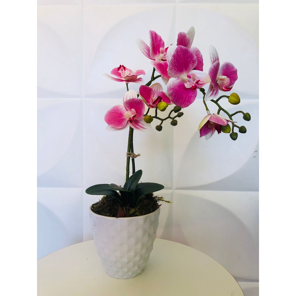 Arranjo De Orquídeas Em Silicone Toque Real Vaso Branco | Shopee Brasil