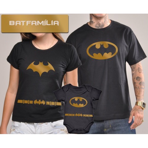Kit Família Tal Pai Tal mãe Tal Filho Batman Batgirl Dourado C/ 3u