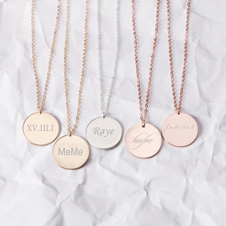 Vnox Custom Disc Necklace, personalized necklace, circle necklace, round tag, initial, name necklace, bridesmaids gift em Oferta na Shopee