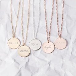 Vnox Custom Disc Necklace, personalized necklace, circle necklace, round tag, initial, name, bridesmaids gift