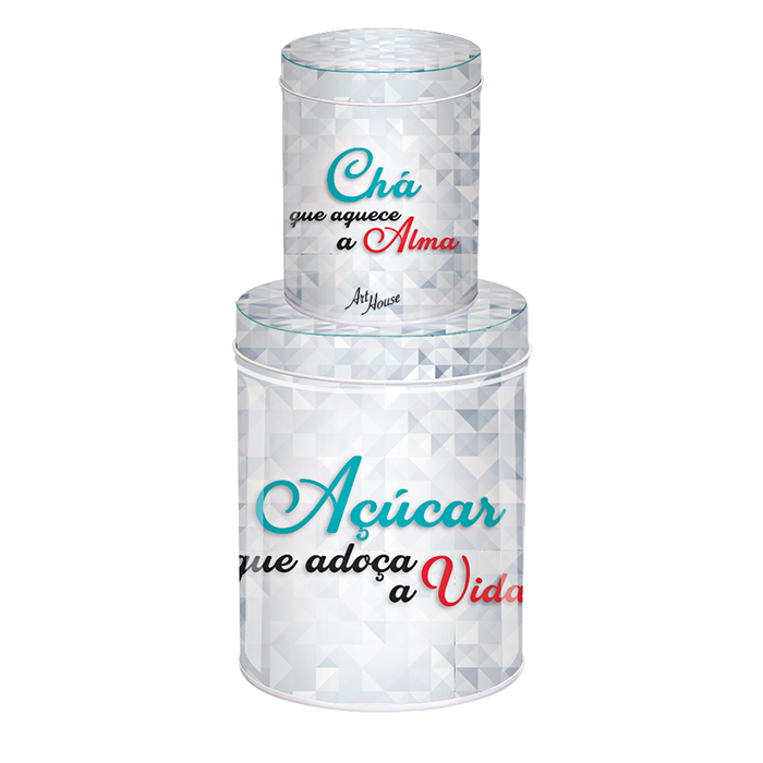 Kit 2 Latas  Açúcar 14cm e Chá 13cm Decorativas Porta Mantimento