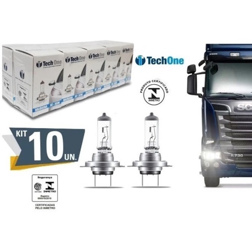 Kit 10 Lampada Halogena H7 3000k 24v Caminhao 70w Techone