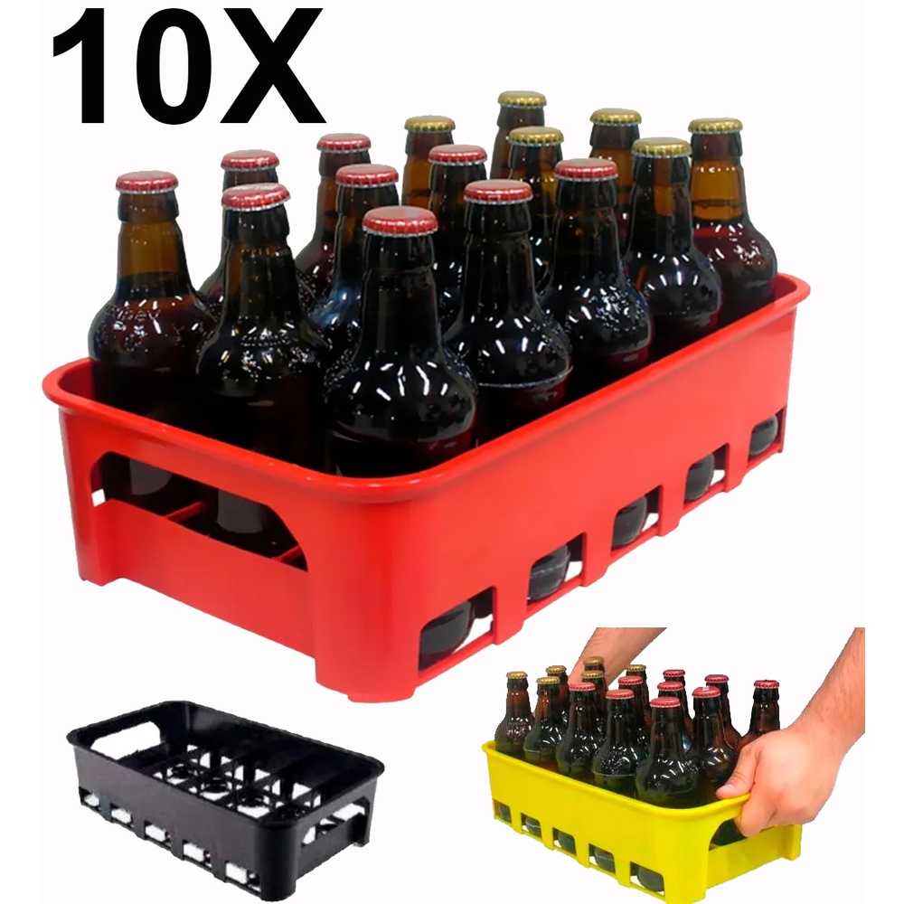 Kit 10 Garrafeira Engradado Cesto para 15 Garrafas de Cerveja 300ml | Empilháveis | Cesto para Garrafas