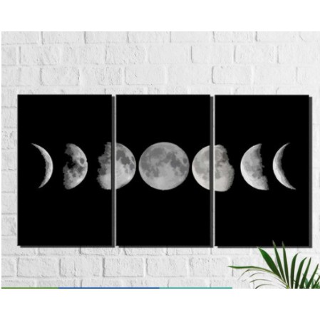 Kit Quadro Decorativo Mosaico 3 Peças Lua Universo Estrela Galáxia Constelação Planeta Céu Terra Satélite Natural Conceitual Promoção Sala Quarto Cozinha Telescópio