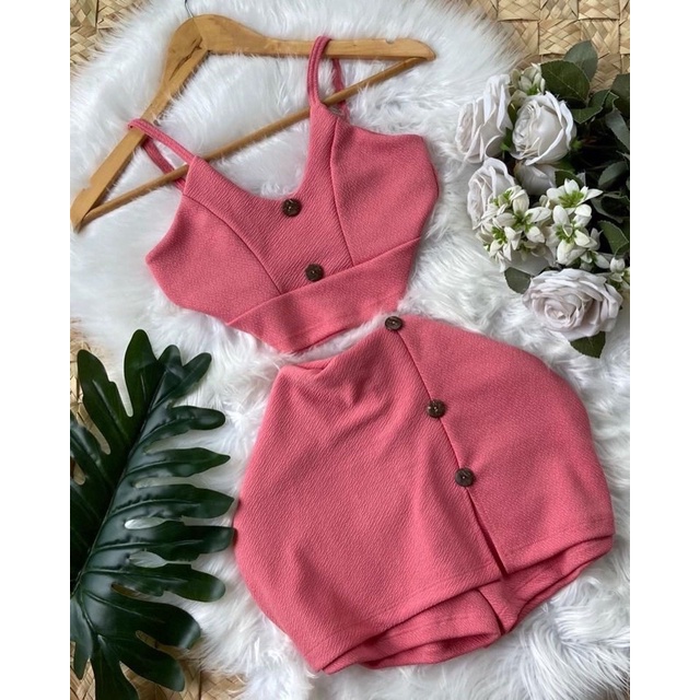 Conjunto Feminino Cropped + Short Saia | Shopee Brasil