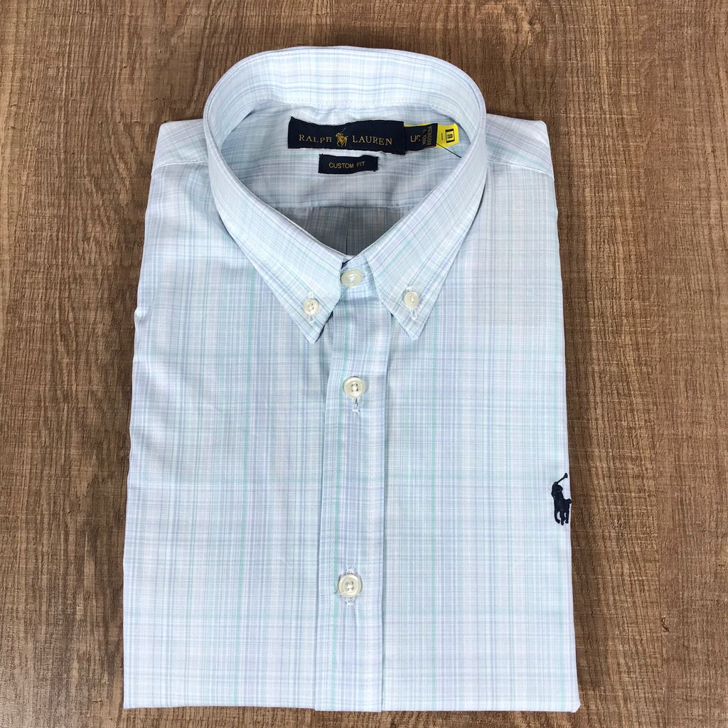 Camisa Social Ralph Lauren Masculina Manga Longa Azul Claro Detalhada ...