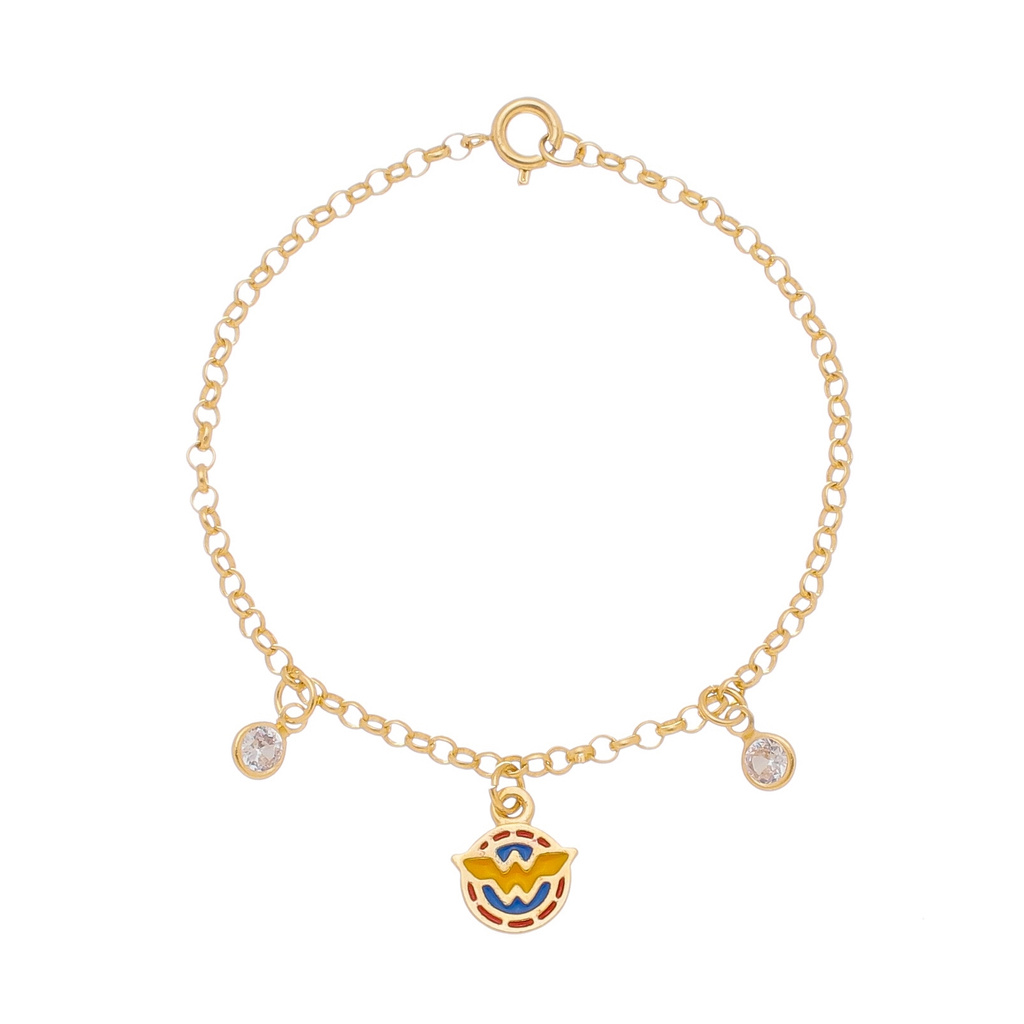 Pulseira Feminina Pulseira de Ouro Banhado Pulseira Ouro Folheado Cor de Prata, Banho de Ródio Branco Semijoias Garantia Infantil Mulher Maravilha Inspired Tiffany