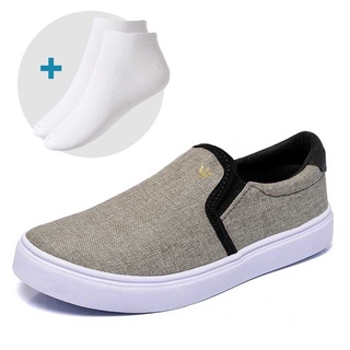 Kit Tenis Sem Cadarço Slip On Masculino Sapato Sliper Extra Comfort + Meia Cano Curto Soquete