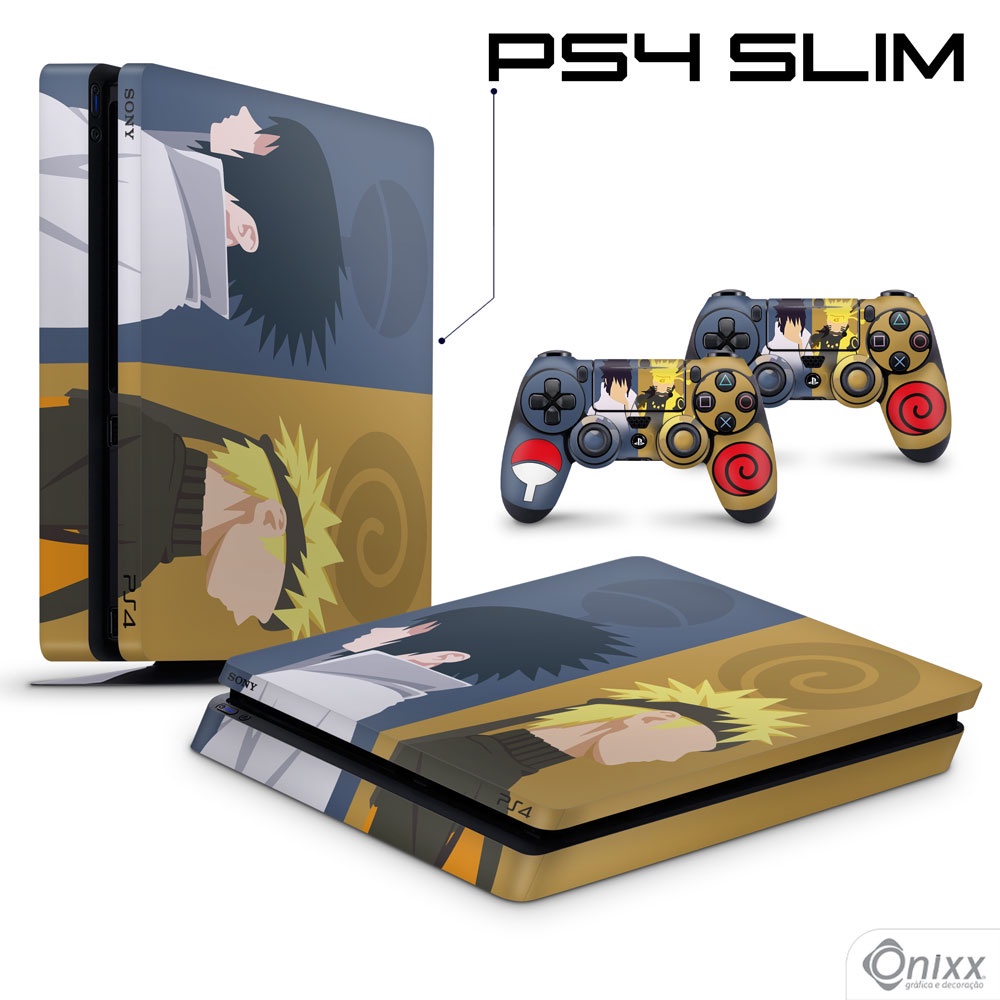 Skin PS4 SLIM Adesiva Naruto e Sasuke + Pôster A3