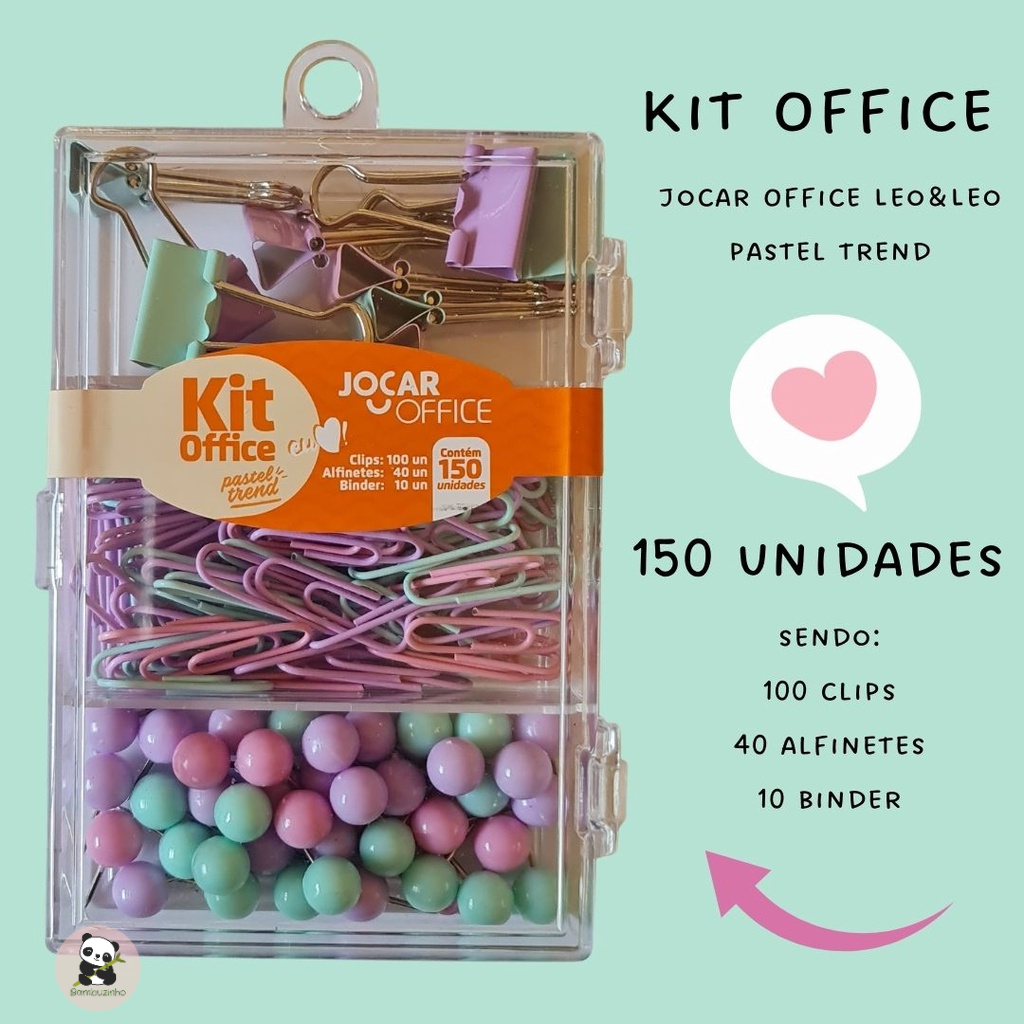 Kit Office Pastel com 150 prendedores Clips, e Binder