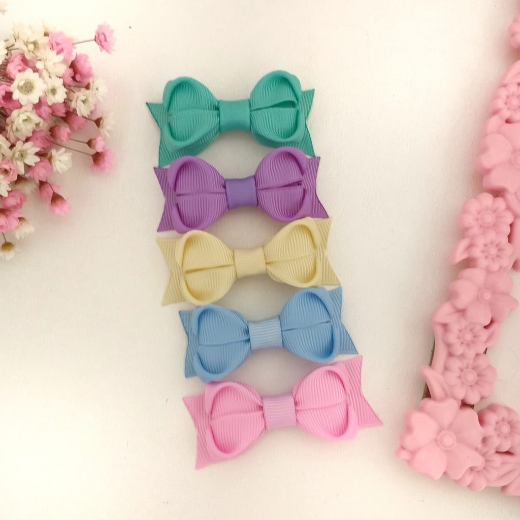 Kit Mini lacinho coração com spike lacinho na presilha forrada para bebe presilha para beb...