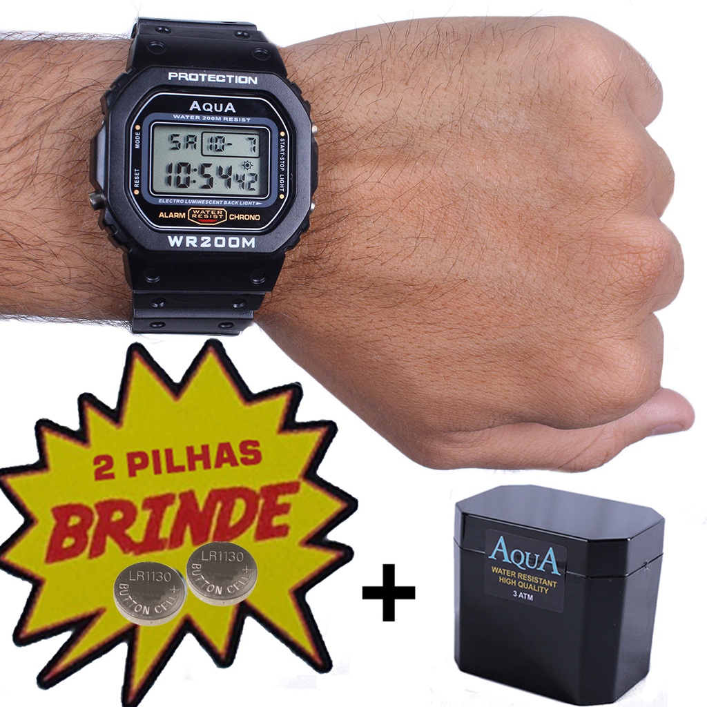 Relógios Masculinos Aqua Original G digital Shock Militar Revenda a Prova Dagua c/ Caixinha 2 Pilha Brinde