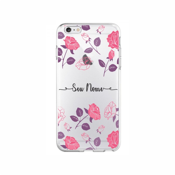 Capa de Celular Capinha Iphone 6 / Iphone 6s Personalizada  - Floral Rosa Com Nome