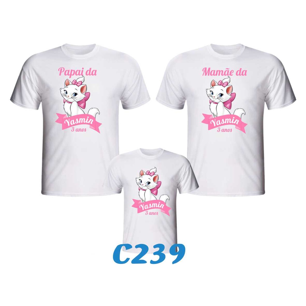 1 Camiseta "Gata Marie " Personalizada para aniversário da Gatinha Marie para festa temática C239