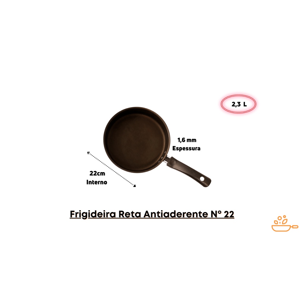 Frigideira Antiaderente No 22 Reta - Colorida - "Teflon"