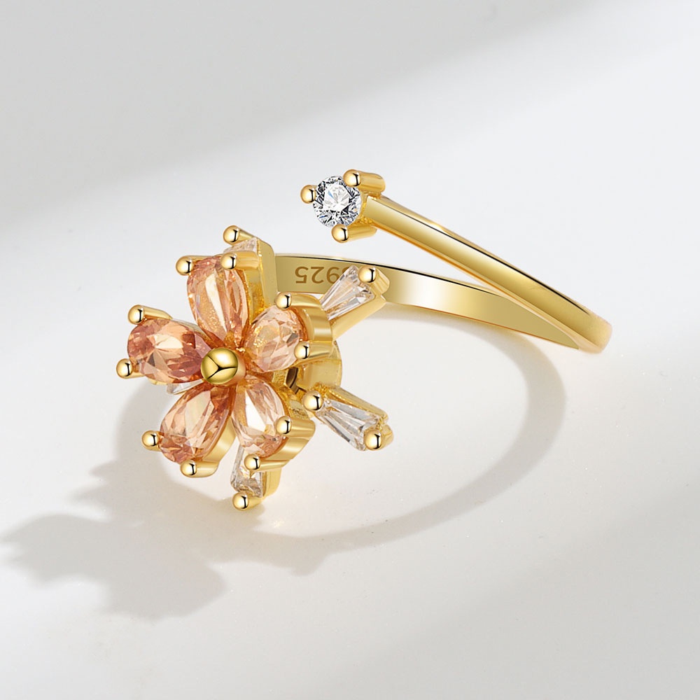 Anel Rotativo Ajustável De Pequena Flor Com Diamantes Simples E Versátil Popular Antiestressante Estranho — imagem 2 de 2