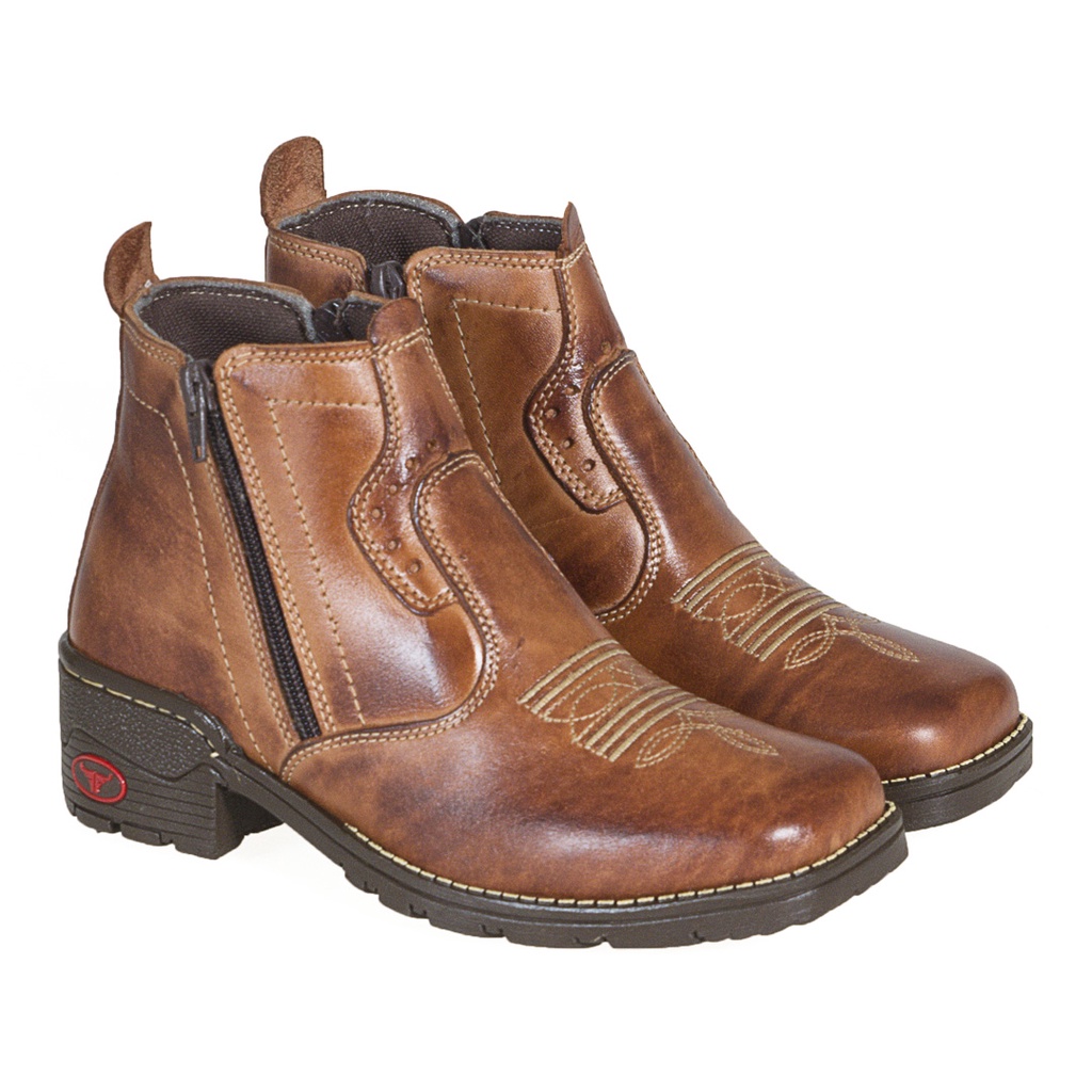 Bota Botinha Feminina Texana Cano Curto Inteira de Couro Legítimo Estilo Country Promoção ilimitada