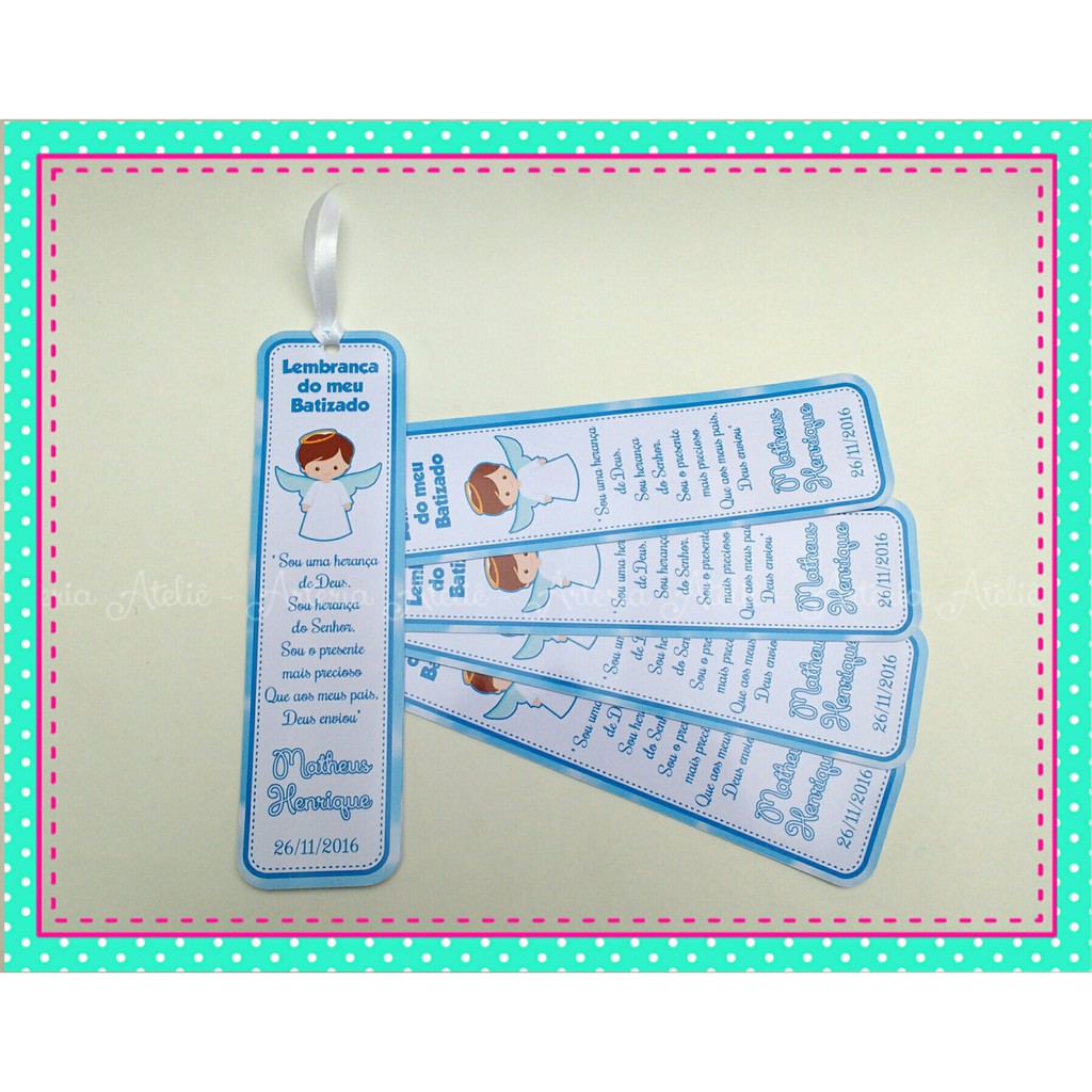 20 Marcador Livro Lembrancinha Personalizado Batizado Batismo Menino Azul