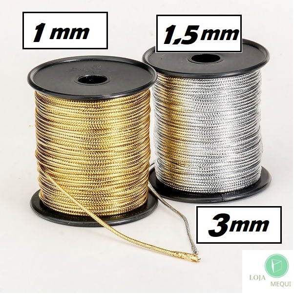 Fio Cordão Metalizado 1mm 1,5mm 3mm - Prata Dourado