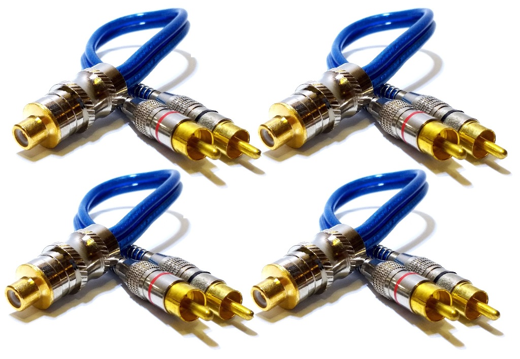 Kit 4 Cabo RCA Y Blindado 2M1F Plug Metal 2 MACHOS E 1 FÊMEA