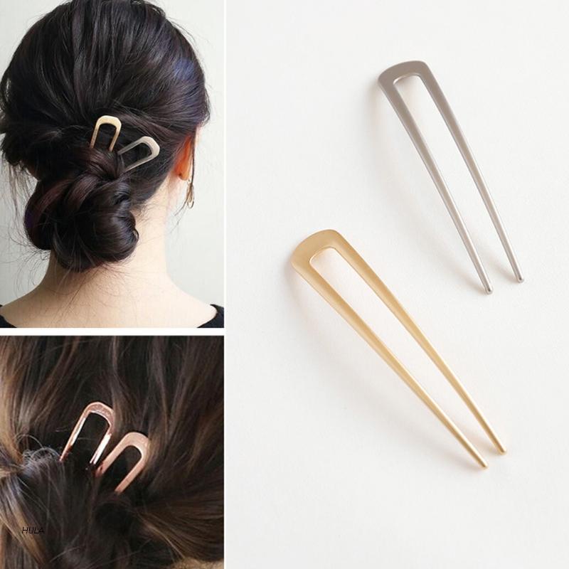 HULA Chinese Style Metal U Shaped Hair Stick Fork Clip Minimalist Vintage  Hanfu 2 Prong Updo Chignon Pin Bun Holder Simple Hairpin Hair Accessories |  Shopee Brasil