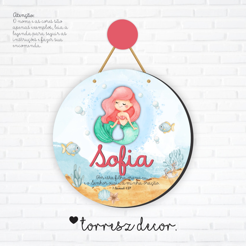 Porta Maternidade Flâmula Sereia Fundo Do Mar Rosa Menina