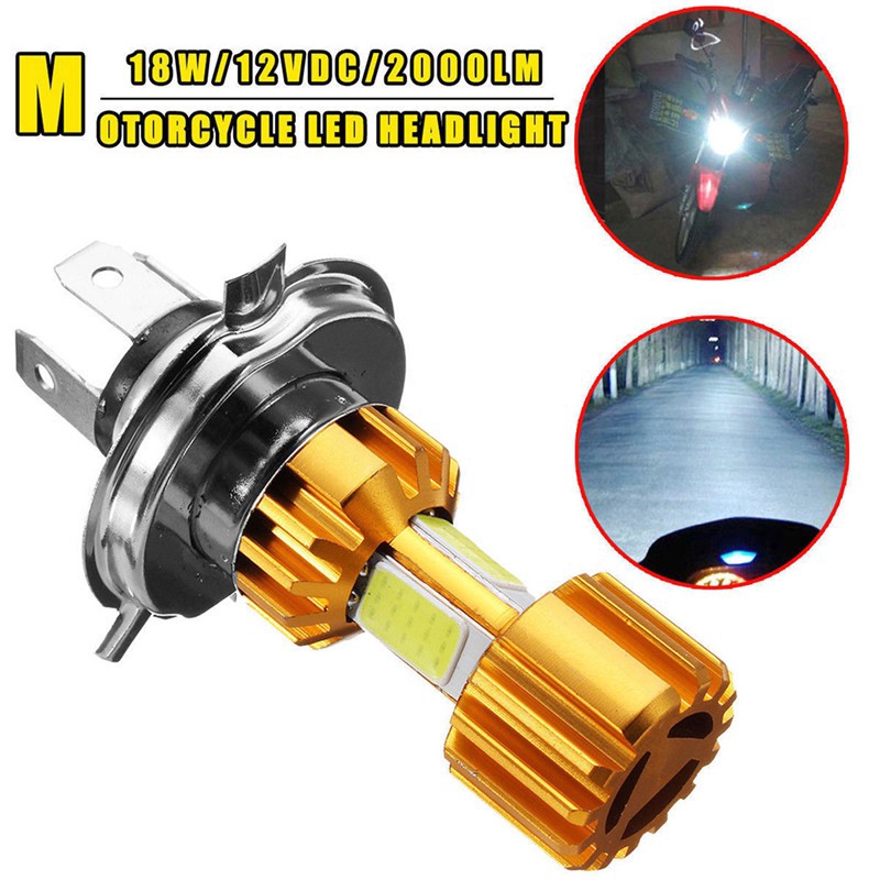H4 Farol Para Motocicleta Feixe De Luz Branca Lâmpada 6000K Led 18W Alto / Baixo Cob 3 2000LM em Oferta na Shopee