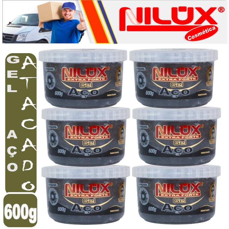 Kit 6 Gel Aço Extra Fort Nilux 600g indicado para todos os tipos de cabelos