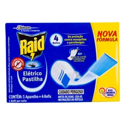 Kit 1 Aparelho Elétrico Raid + 4 Refil Pastilha 4 Noites