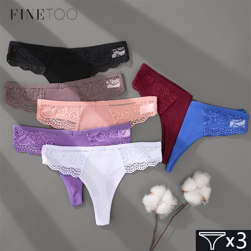 FINETOO 3pçs/Conjunto Calcinha Fio Dental De Algodão S-XL Flexível/Lingerie Feminina em Oferta na Shopee