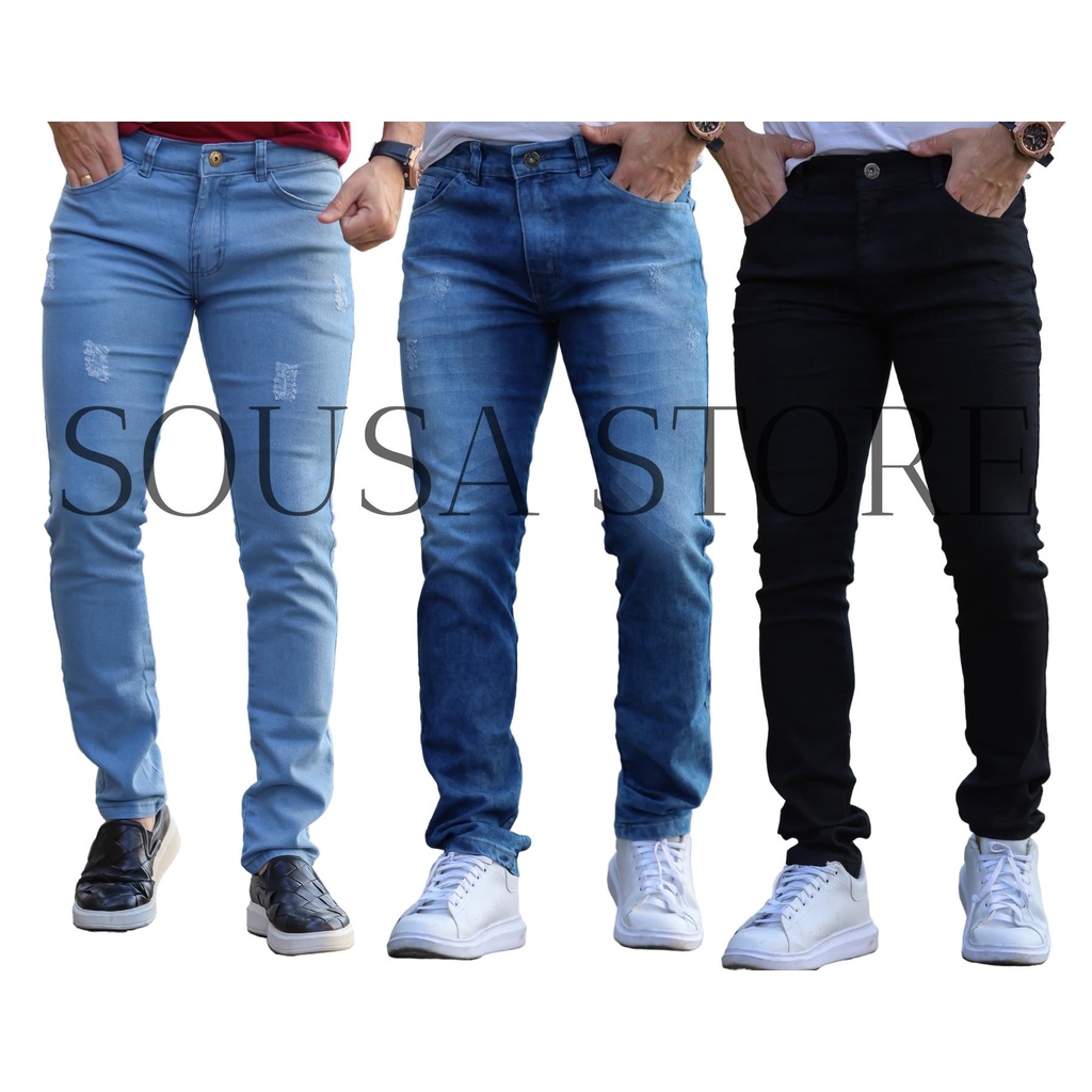 Kit 3 Calça Jeans Masculina Skinny Original Elastano Lycra Qualidade Premium