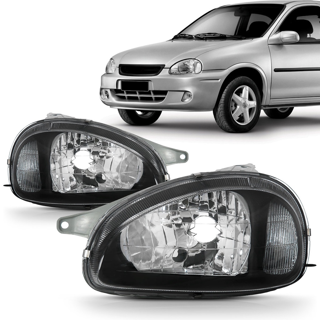 Farol Corsa 01 02 03 04 05 2006 2007 2008 2009 2010 Carcaça Cinza Moldura Preta Foco Simples