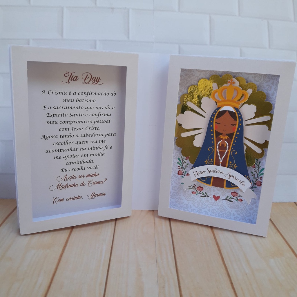 Convite de Crisma Premium – Nossa Senhora em Camadas 3D Madrinha ou Padrinho em Oferta na Shopee